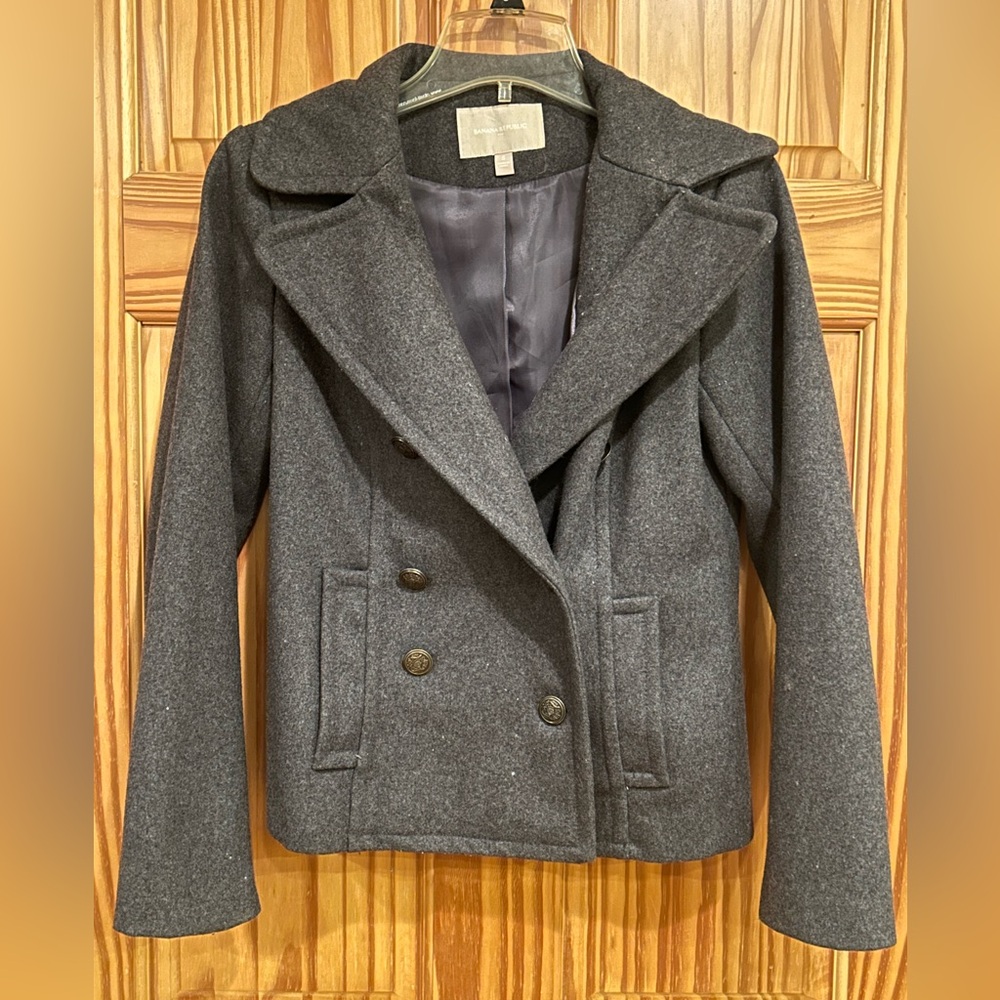 Banana Republic Charcoal Double-Breasted Pea Coat
